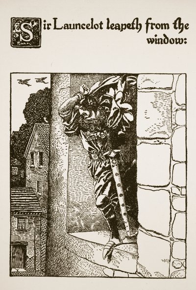 Sir Launcelot leapeth from the window, illustration from 